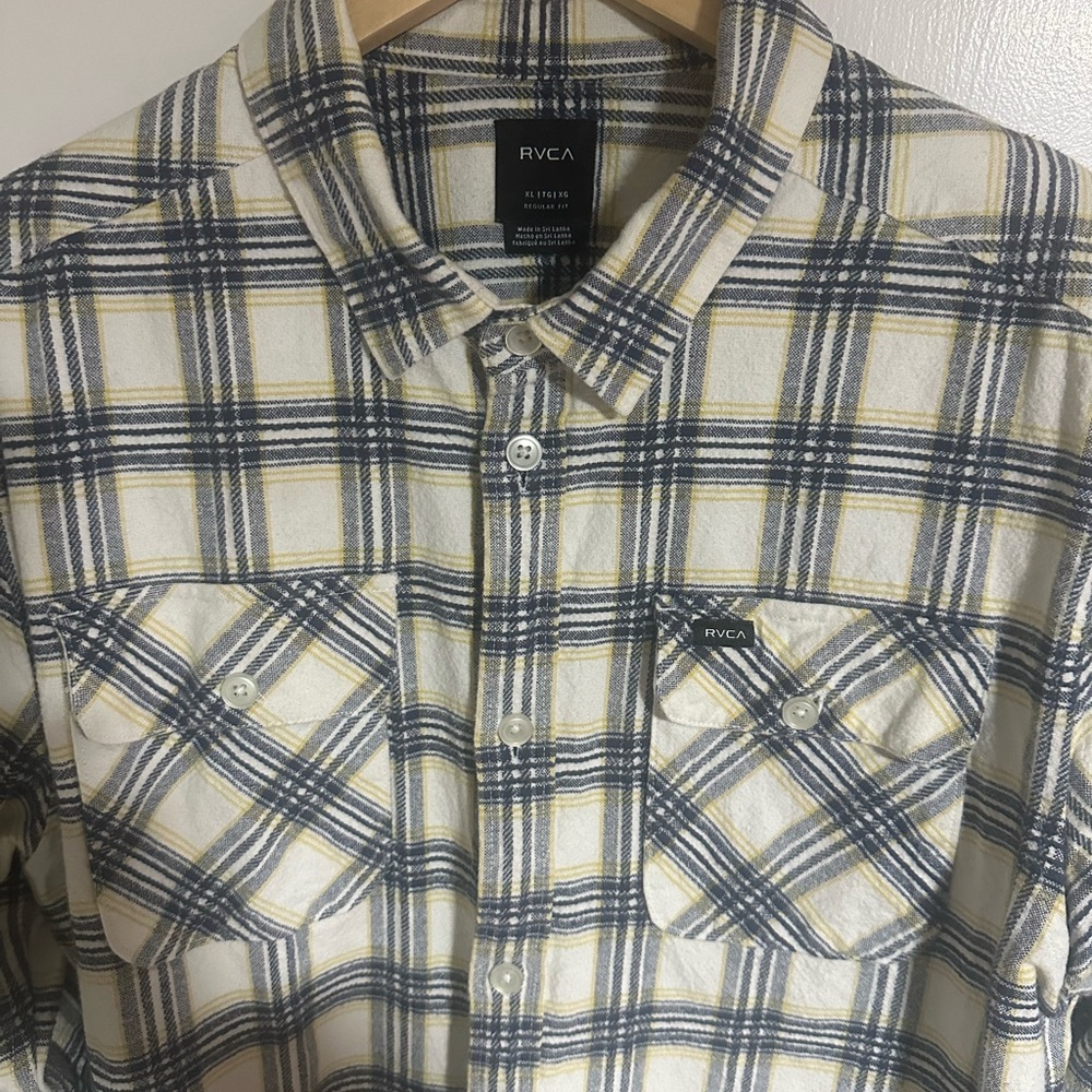 RVCA Men's Casual Plaid Shirt - Blue and Cream